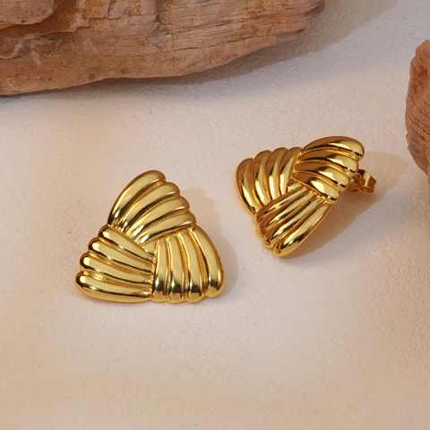 Triangle Stud Earrings Stainless Steel Ribbed Textured Geometric Minimalist Vintage Gold Plated Jewelry For Women Fashion