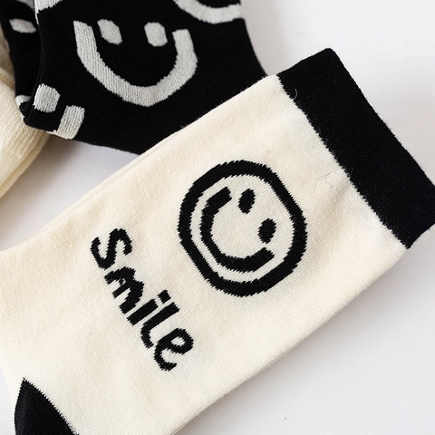 Chaussettes Mi-Mollet Pour Femmes En Coton Peigné Avec Motif Smile Et Lettrage Have A Nice Day Tendance Décontracté