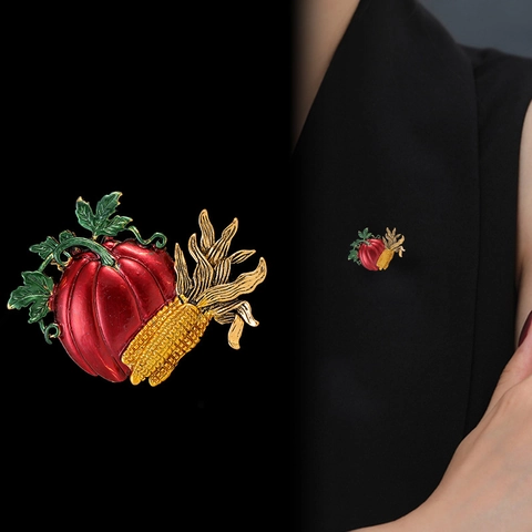 Creative Pumpkin And Corn Enamel Brooch Pin For Halloween Thanksgiving Autumn Harvest Alloy Badge Clothes Jewelry Accessory