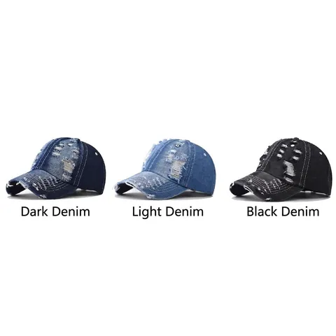 Gorra De Béisbol De Mezclilla Desgastada Algodón Lavado Roto Retro Streetwear Sombrero Hebilla Ajustable Unisex