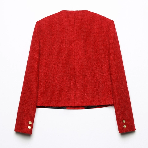 Elegante Rode Tweed Jas En Minirok Franse Stijl Double Breasted Gouden Knopen Split Zoom Dames Business Casual Kantoor