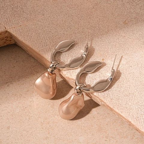 Irregular Baroque Imitation Artificial Pearl Drop Earrings With 925 Sterling Silver Earring Post Geometric Retro French Style Women