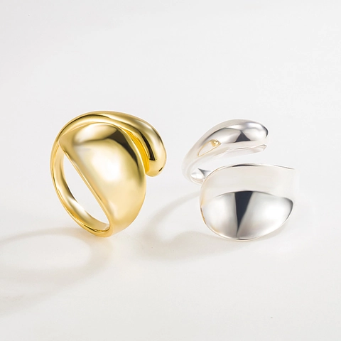 Anello Aperto in Argento Sterling 925 a Goccia d'Acqua per Donna Minimalista Geometrico Intrecciato Regolabile Gioielli da Dito