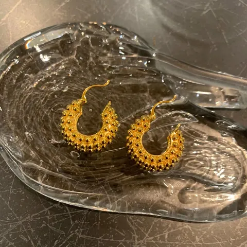 Creolen Met Kralentextuur 18K Verguld Koper Ovaal Gegranuleerd Statement Vintage Voor Dames