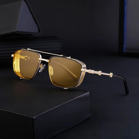 Sunglasses Steampunk Square Metal Frame Mesh Side Shields UV400 Vintage Industrial Style Men Women