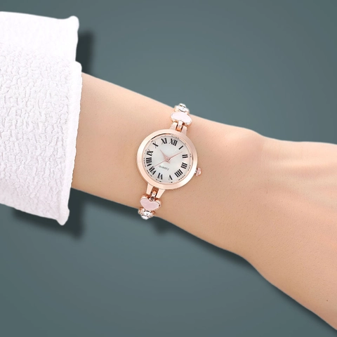 Orologio Al Quarzo Donna Elegante Bracciale In Lega Con Strass A Forma Di Cuore Catena Regolabile Quadrante Romano
