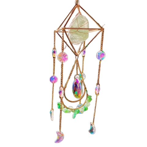 Attrape-soleil Améthyste Naturelle Lune Carillon à Vent Géométrique Fer Ornement Suspendu Boho Cristal Décoration Fenêtre Maison Salon Cadeau