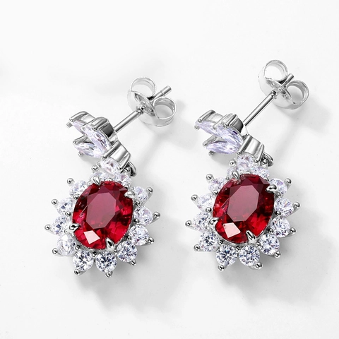 Lussuosi Orecchini Pendenti Con Rubino E Smeraldo Di Laboratorio Perno In Argento Sterling 925 Orecchini Di Gemme Ovali Per Donna