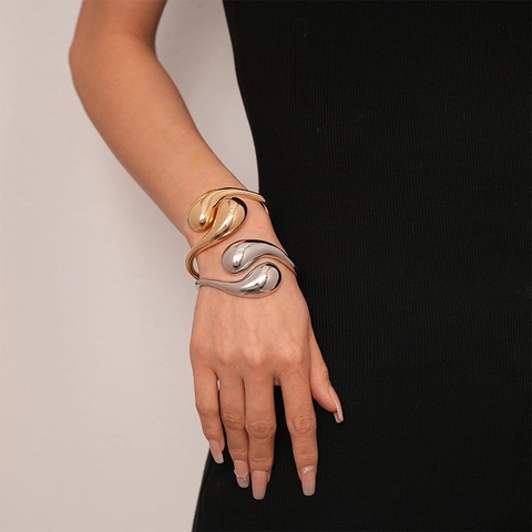 Brazalete Abierto De Gota De Agua Aleación Metal Líquido Geométrico Minimalista Joyería Para Mujer Estilo INS Moda