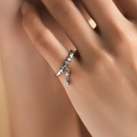 Ring 925 Sterling Silber Zirkon Eingelegt Mit Hängendem Anhänger Charm Für Frauen Zierlicher Modeschmuck