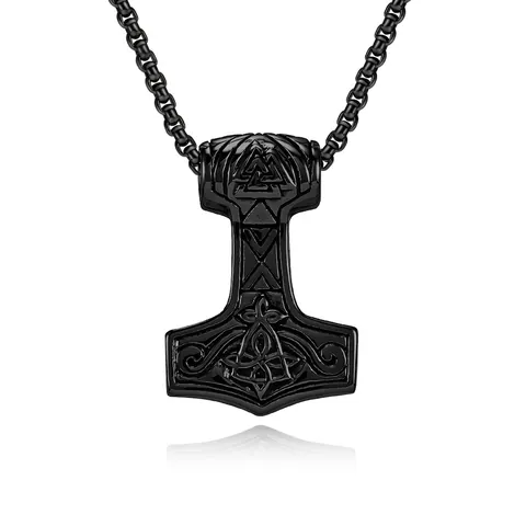 Viking Mjolnir Thor's Hammer Necklace For Men Stainless Steel Valknut Celtic Knot Pendant Nordic Retro Jewelry Gift