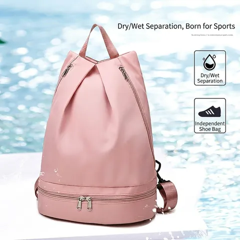 Women Oxford Sports Backpack Waterproof Dry-Wet Separation Bottom Shoe Compartment Fitness Swimming Travel Bag Large Capacity