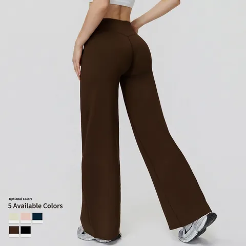 Women High Waist Wide Leg Yoga Pants Fleece Lined Warm Sporty Casual Trousers Solid Color