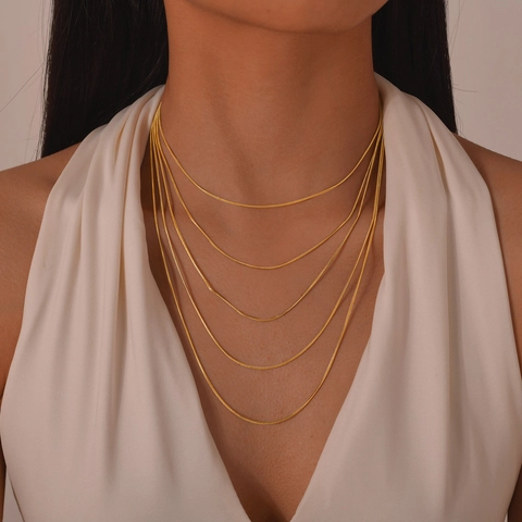 Multi Layer Necklace Stainless Steel Gold Plated Minimalist Elegant Snake Box Chain For Women Trendy Jewelry Gift