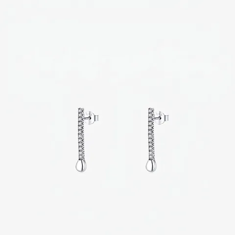 Geometric Bar Stud Earrings With Zircon Inlay 925 Sterling Silver Earring Post Water Drop Elegant Minimalist Women Jewelry