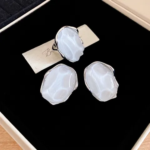 Geometrische Onregelmatige Ovale Oorbellen En Ring Franse Vintage Luxe Sieraden Legering Hars Zilveren Oorsteker Dames
