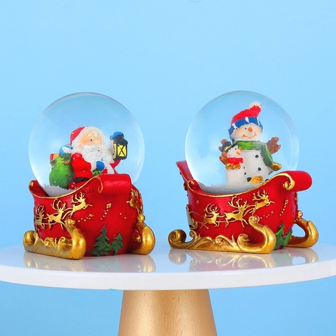 Christmas Snow Globe Crystal Ball Desktop Ornament Resin Glass Sleigh Reindeer Santa Snowman Festive Holiday Home Decor