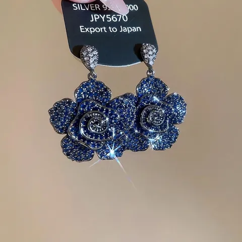 Boucles D'oreilles Fleurs Bleues En Zircon Avec Tige En Argent Sterling 925 Bijoux De Luxe Pour Femmes