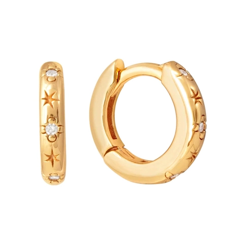 Orecchini a Cerchio Incisi con Stelle in Rame Con Perno in Argento Sterling 925 Zirconia Placcati Oro Gioielli Donna