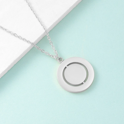 Rotating Double Layer Round Disc Pendant Necklace 18K Gold Plated 304 Stainless Steel Polished Geometric For Women