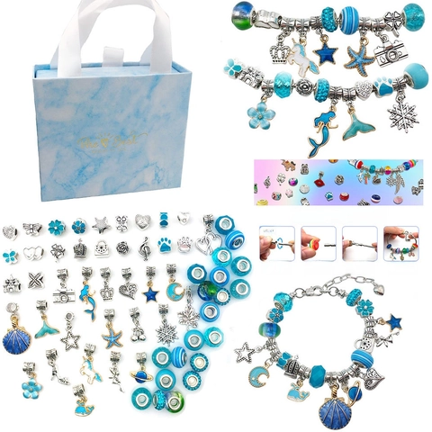DIY Charm Bracelet Making Zinc Alloy Enamel Pendants Copper Snake Chain Glass Beads Gift Box For Girls Jewelry Crafting
