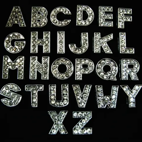 Alphabet Letter Charms Zinc Alloy Rhinestone DIY Slider For Bracelet Wristband Jewelry Making Supplies Silver Tone