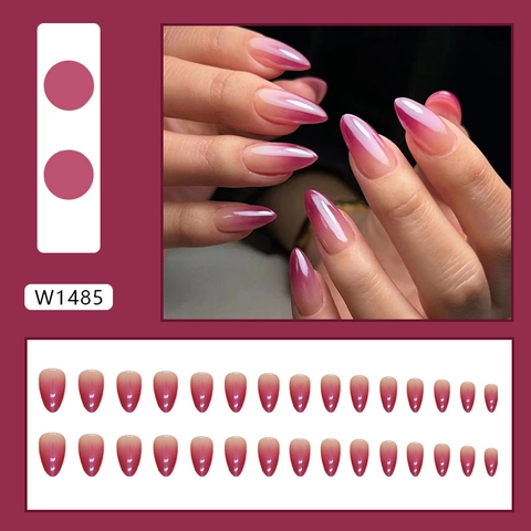 Unghie Finte Press On Forma Mandorla Sfumatura Rosso Rosa Lucido Per Donne Manicure