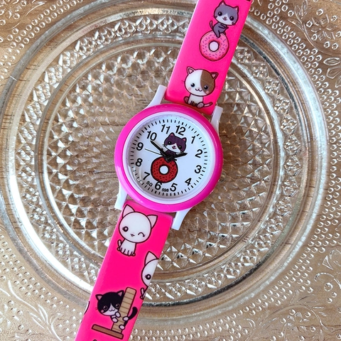 Kinder Quarz Uhr Mit Weichem Silikonarmband Süße Cartoon Katze Donut Analog Armbanduhr Für Mädchen