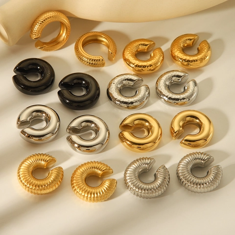 Orecchini A Clip Senza Buco Ear Cuffs Acciaio Inossidabile Geometrico Placcato Oro Texture Martellata Gioielli Di Moda Per Donna