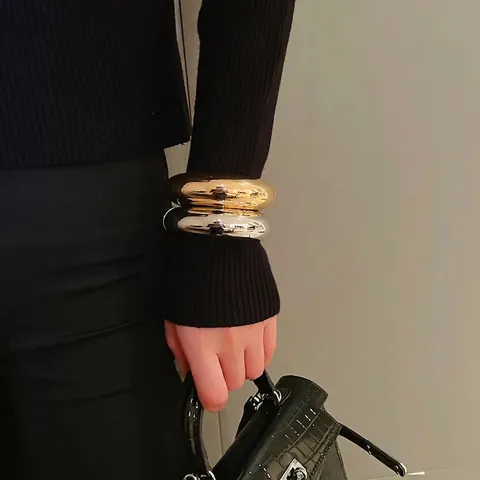 Brazalete Grueso Minimalista Con Bisagra Geométrico Redondo Aleación Pulido Espejo Oro Plata Joyería De Moda Mujer