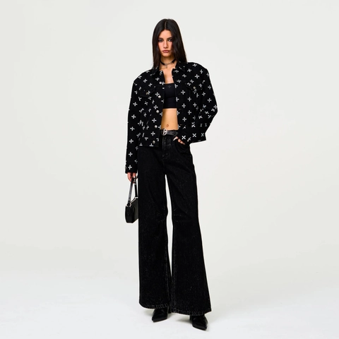 Dames Denim Jas Katoen Kruisprint Lange Mouwen Revers Streetwear Modieuze Bovenkleding Mantel