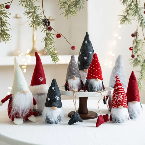 Handmade Scandinavian Christmas Gnome Plush Decorations Santa Tomte Swedish Gnomes Ornaments For Xmas Home Table Mantle Decor