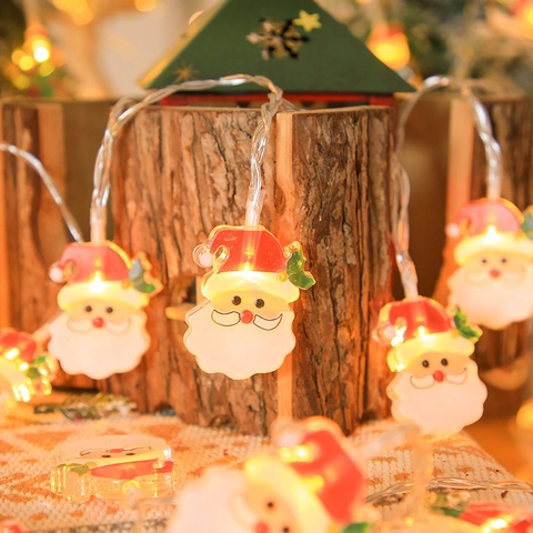 Acrylic LED Christmas String Lights Warm White Battery USB Solar Powered Santa Snowman Tree Cane Pattern Festive Home Decor Hanging Atmosphere Lighting
