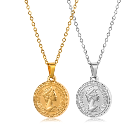 Collana Con Ciondolo A Moneta Tonda Acciaio Inossidabile 304 Rilievo Ritratto Regina Elisabetta II Gioielli Donna