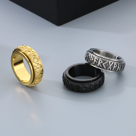 Spinner Ring Stainless Steel Nordic Viking Rune Rotatable Band Retro Minimalist Punk Jewelry For Men Women Unisex