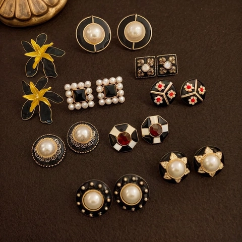 Orecchini Lobo In Lega Vintage Con Silver Earring Post Perla Artificial Sintetica Smalto Geometrico Floreale Cuore Gioielli Retrò