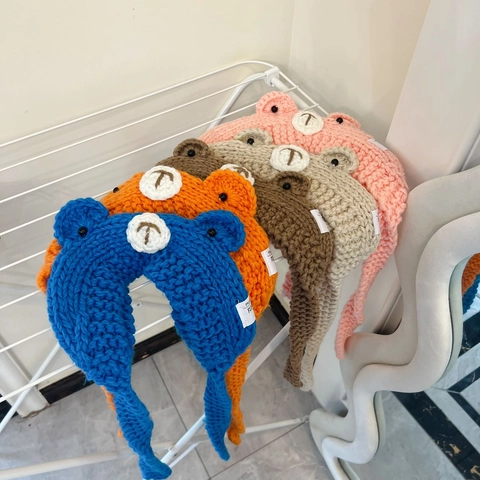 Gorro de Punto de Invierno para Niños con Protección de Oído Diseño de Oso Lindo Gorro de Acrílico para Bebés
