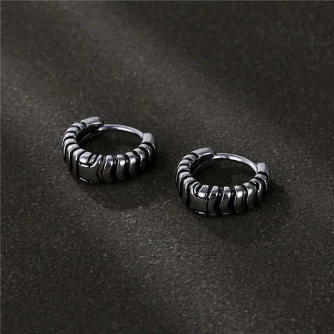 Vintage Hoop Ohrringe 316L Edelstahl Gewindetextur Antik Industrial Punk Stil Unisex Ohrschmuck