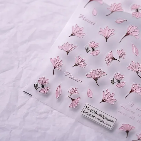 5D Embossed Nail Art Stickers Pink Floral Flower Patterns Self Adhesive 3D Relief Manicure Decoration PET Stickers
