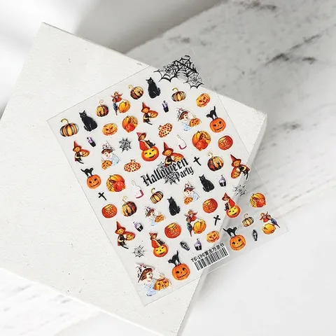 Adesivi Unghie Halloween Vintage Retro 5D Autoadesivi Zucca Fantasma Gatto Nero Tela Di Ragno Decorazione DIY Per Donne