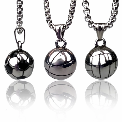 Collar de Pendentif de Balón Deportivo de Acero Inoxidable Vintage para Hombres Mujeres Pendentif de Voleibol Fútbol Baloncesto Joyería