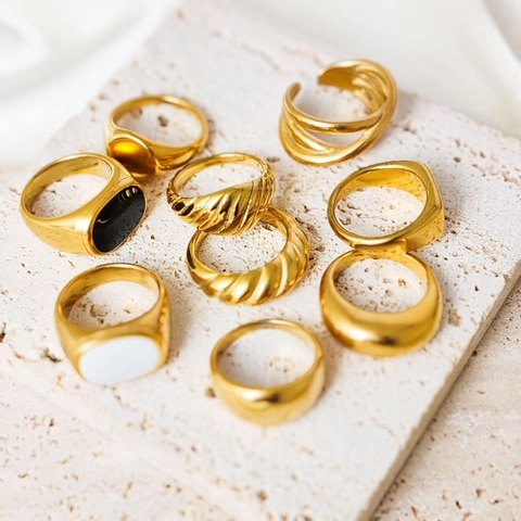 Roestvrijstalen Ringen Voor Dames Minimalistisch 14K Goud Verguld Dome Croissant Golf Geometrische Sieraden Waterdicht