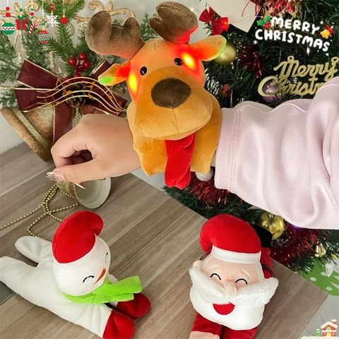 Bracciale A Scatto Di Natale Luminoso Musicale In Peluche Accessorio Per Feste Babbo Natale Renna Pupazzo Di Neve