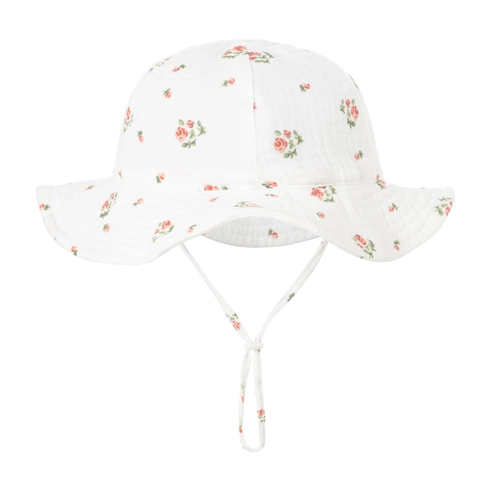 Chapeau de Soleil pour Bébé Chapeau Bob en Gaze de Coton Respirant Avec Corde Coupe-vent Réglable pour Garçons Filles Été Protection Solaire Imprimé Floral