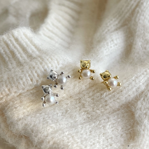 Pendientes De Oso Con Poste De Plata De Ley 925 Y Perla Artificial Estilo Coreano Dulce Joyería De Animales Para Mujer