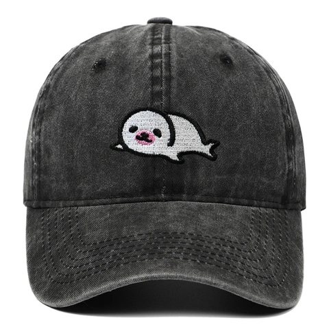 Casquette De Baseball Brodée Phoque Coton Lavé Ajustable Vintage Dad Hat Protection Solaire Unisexe Extérieur