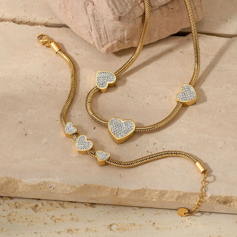 Gioielli In Acciaio Inossidabile Con Ciondolo A Cuore Collana E Bracciale A Catena Serpente Con Strass Per Donne Moda