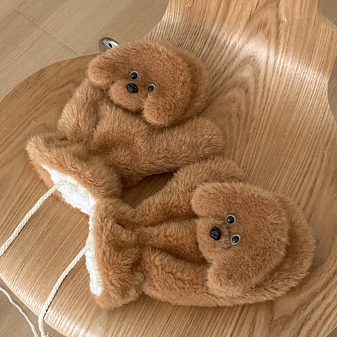 Manoplas De Felpa Perro Teddy Piel Sintética Gruesa Cálido Invierno Cortavientos Cordón Cuello Para Mujeres Estudiantes