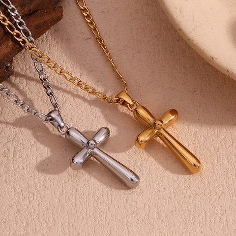 Kruis Hanger Ketting Roestvrij Staal 18K Verguld Figaro Ketting Minimalistische Gepolijste Religieuze Sieraden Vrouwen