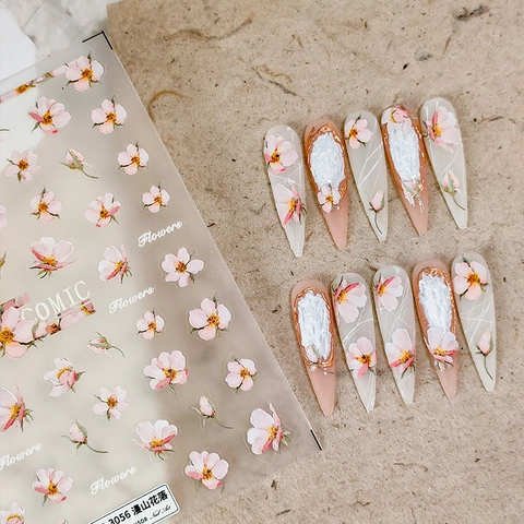 Adesivi Per Nail Art In Rilievo 3D Fiori Rosa Decalcomanie Autoadesive Manicure DIY Decorazione PET Sottile Elegante Per Donne